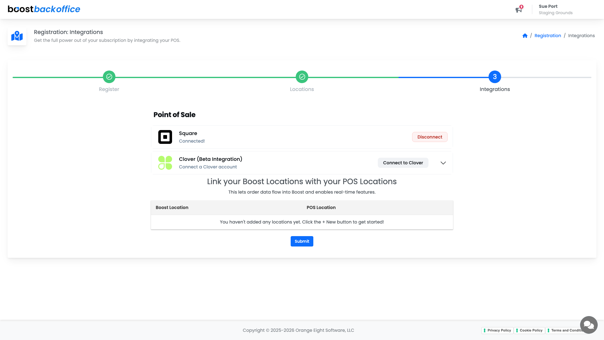 The registration step for connecting integrations