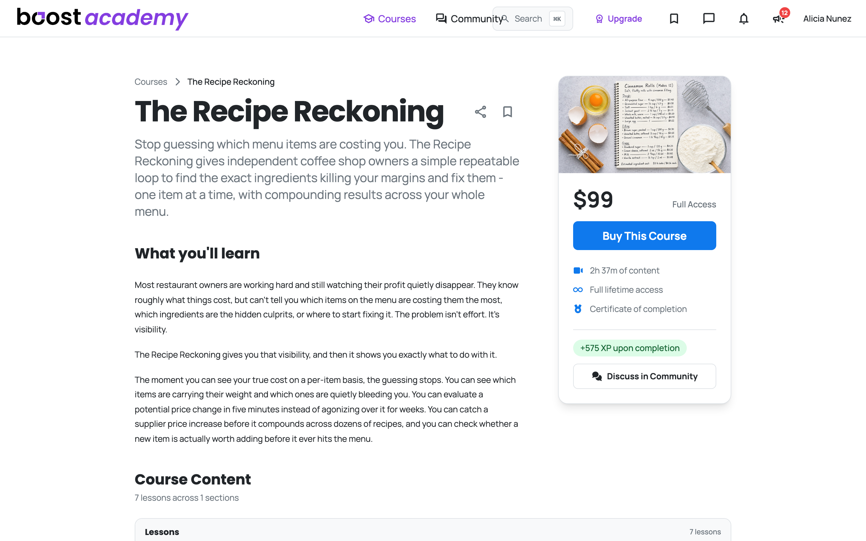 A paid course page showing the price, Buy This Course button, and course details