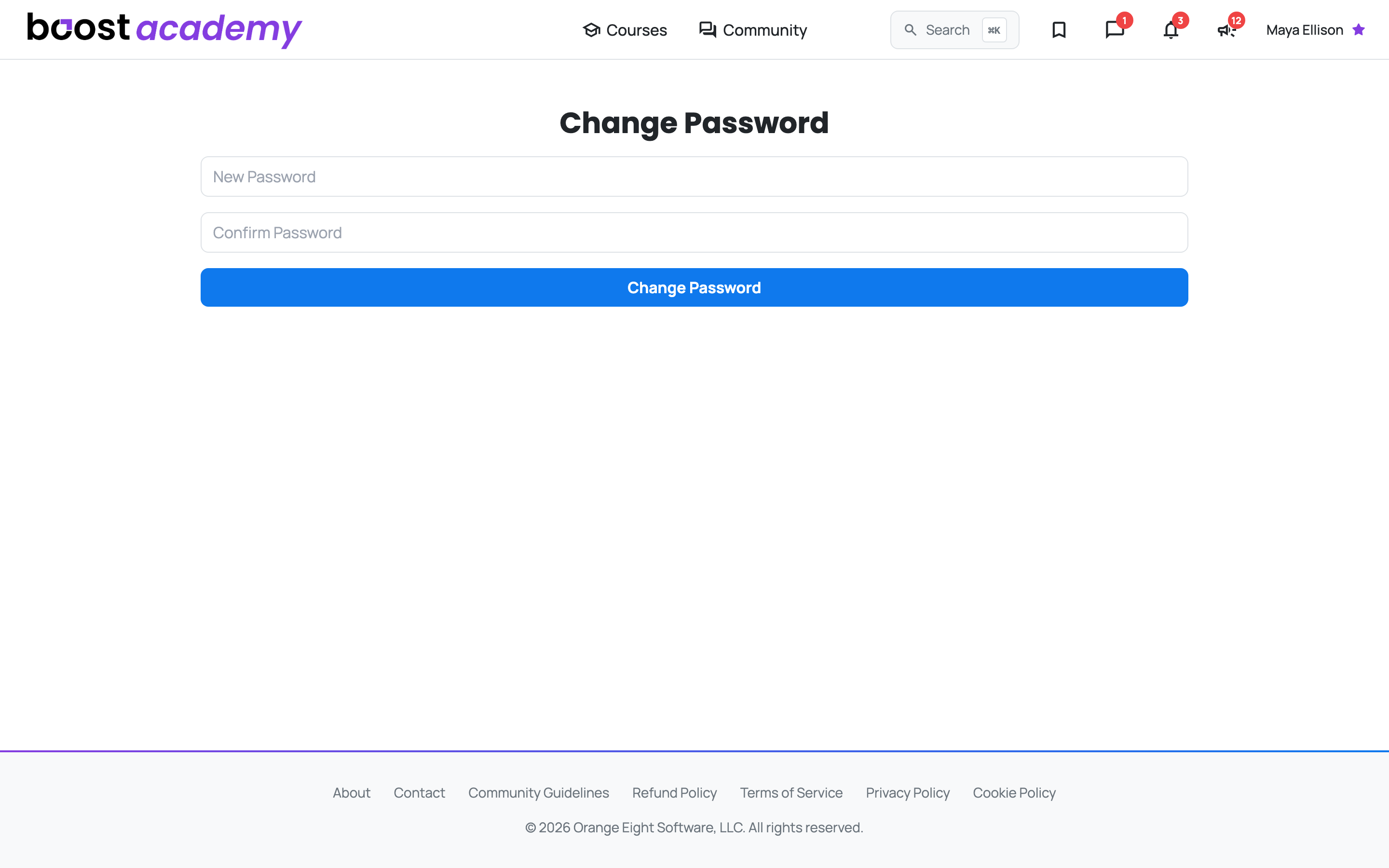 The change password page