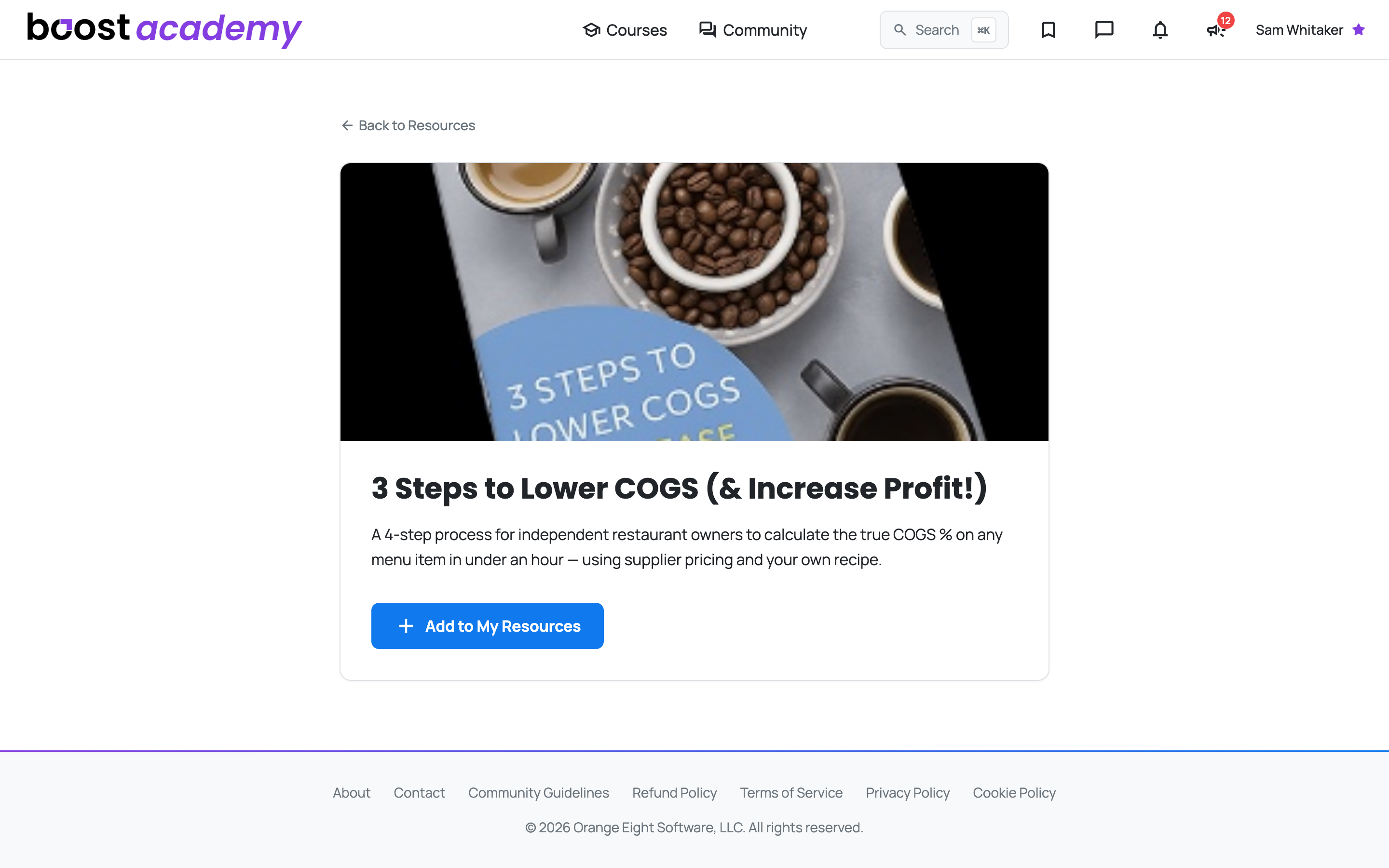A resource page with the Add to My Resources button