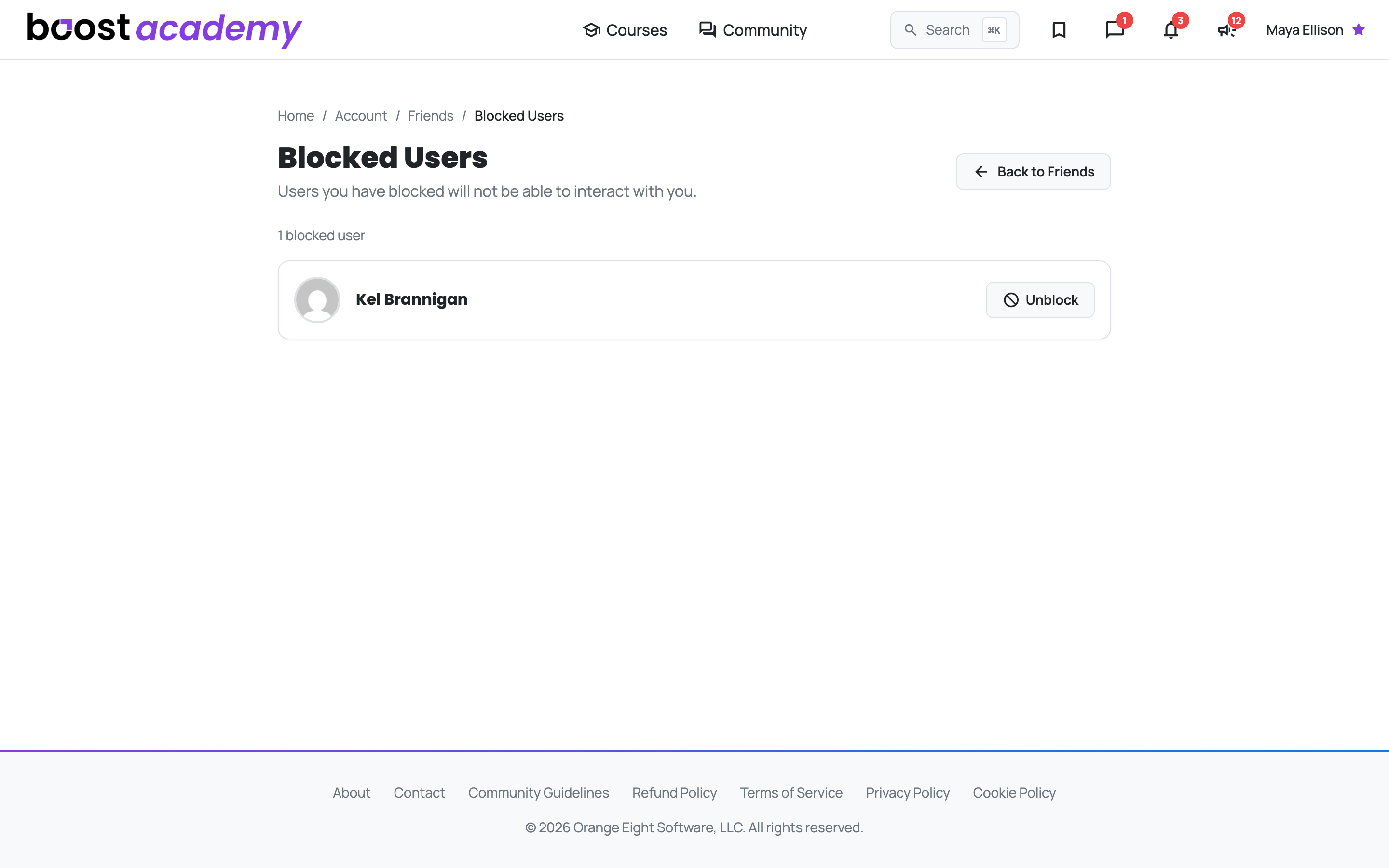 The Blocked Users page