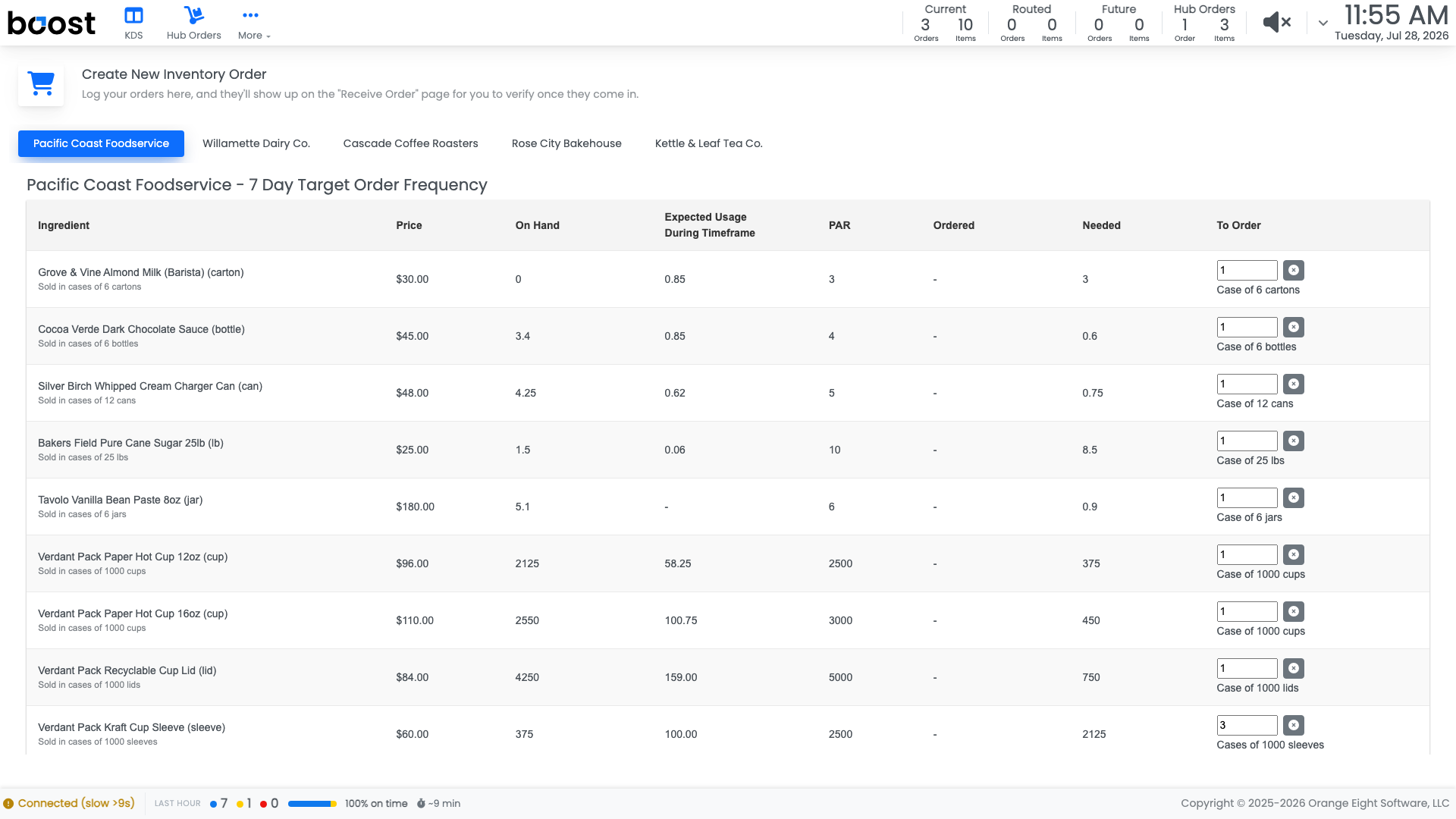 Creating an inventory order on the tablet