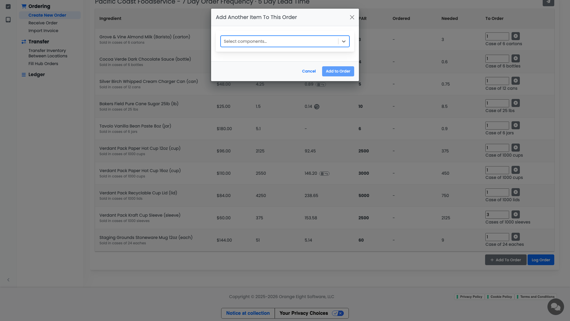 The Add Another Item To This Order picker