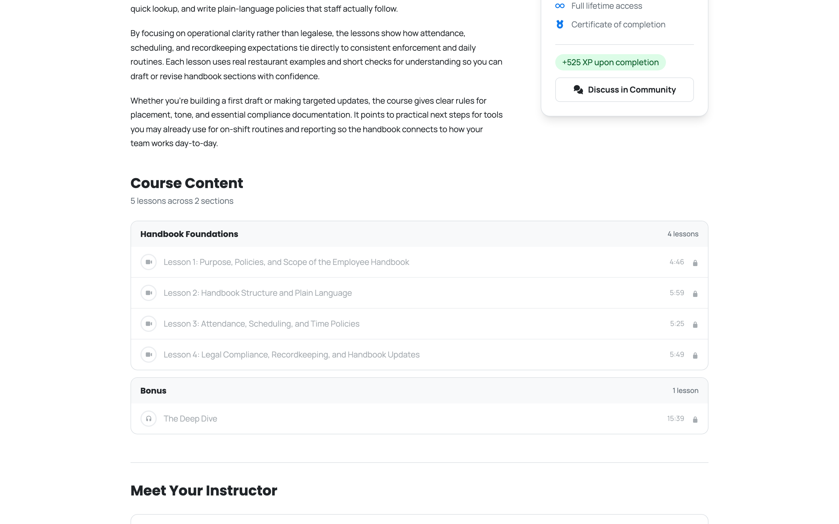 The course curriculum with each lesson marked "Enroll to unlock this lesson"