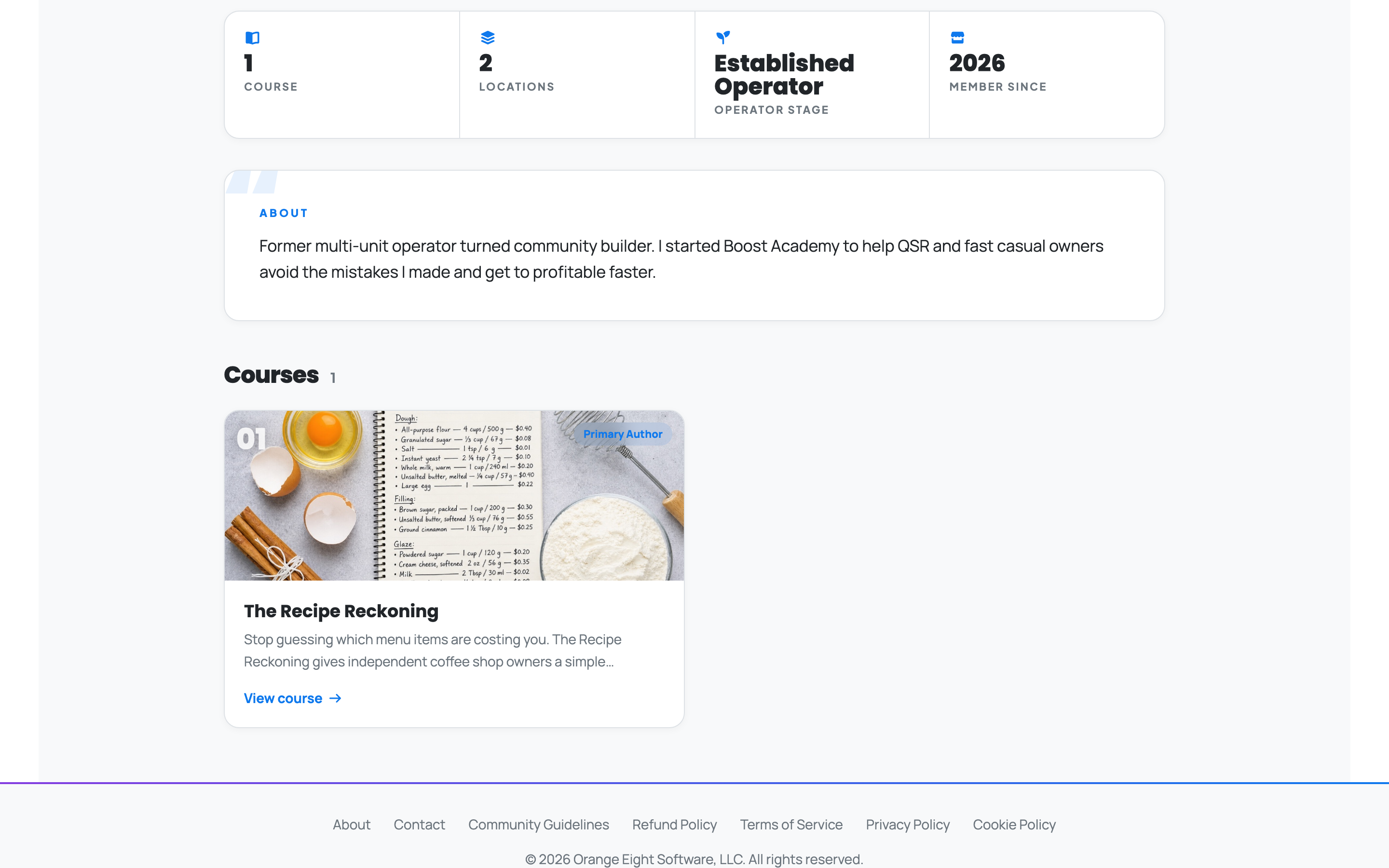 The list of courses an instructor teaches, showing their authoring role