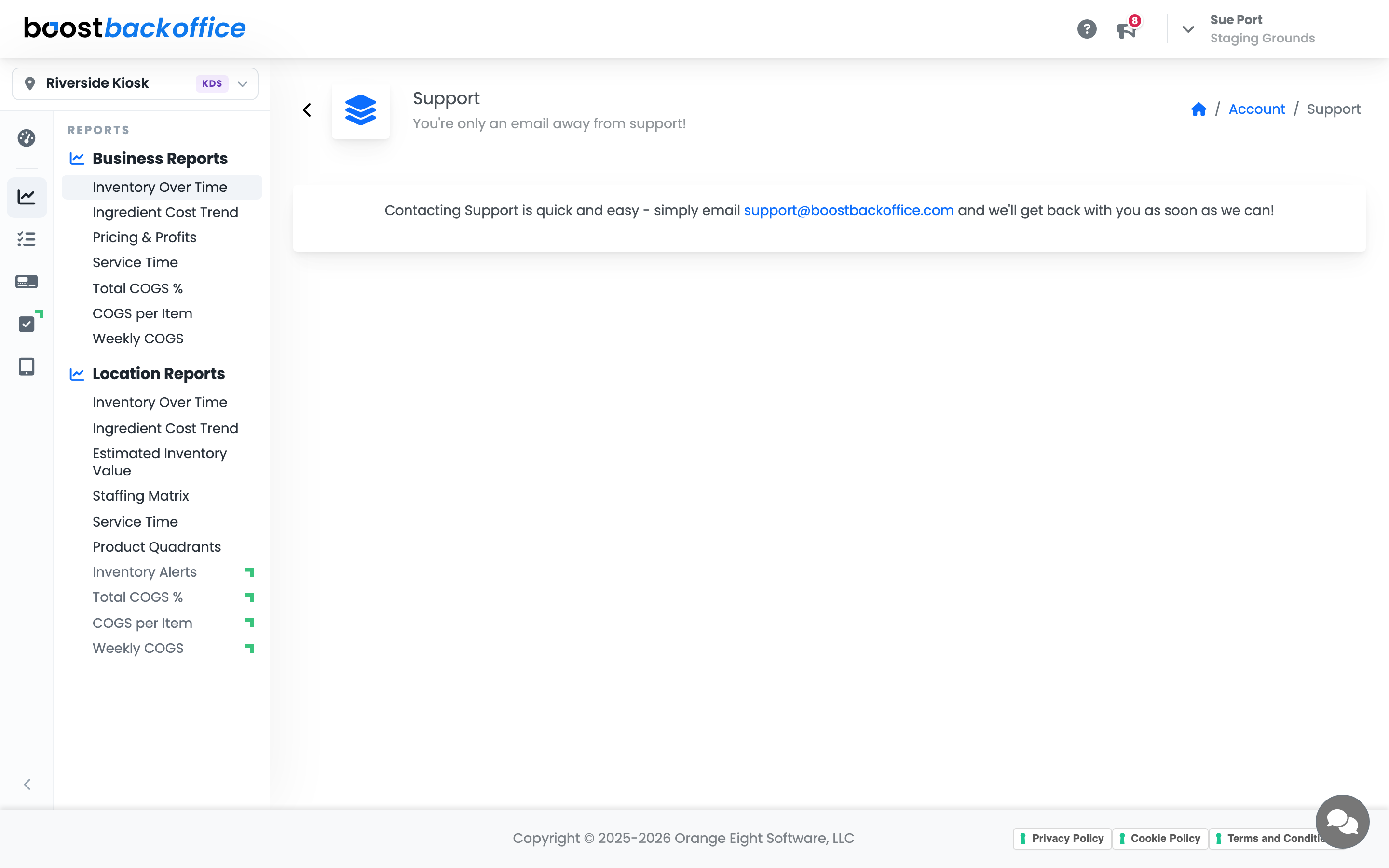 The Support page