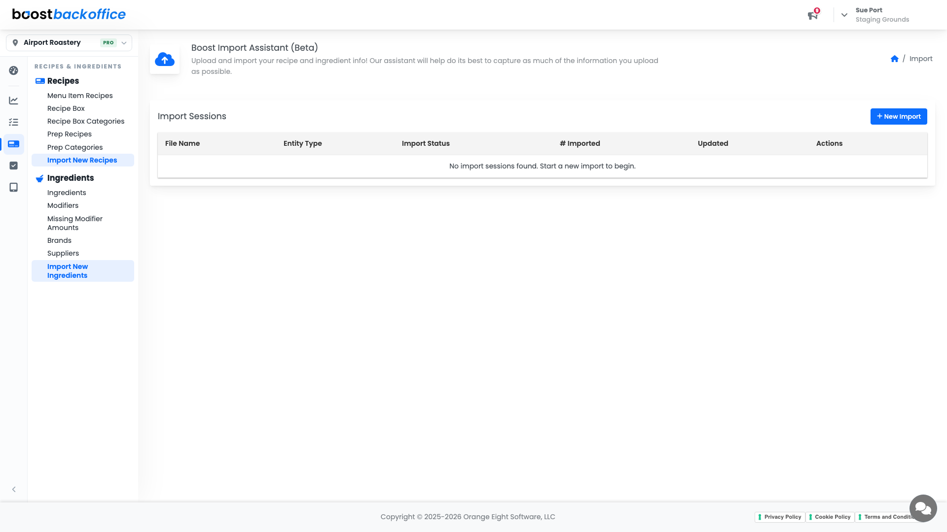 The Import Assistant landing screen