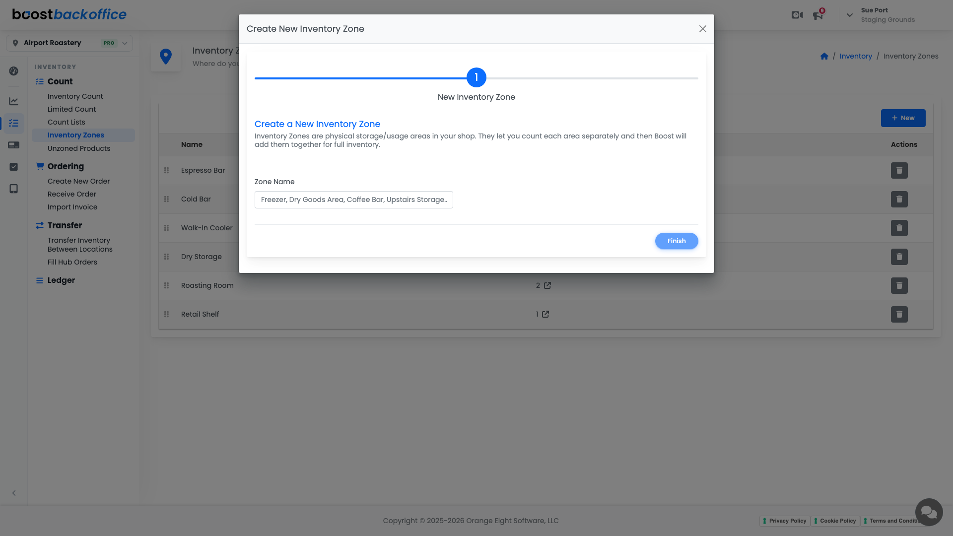 The Create New Inventory Zone wizard