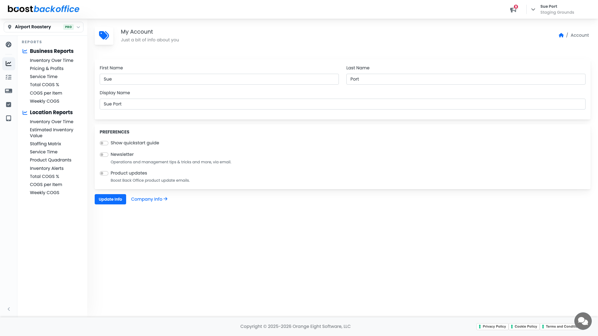 The My Account page with your personal details