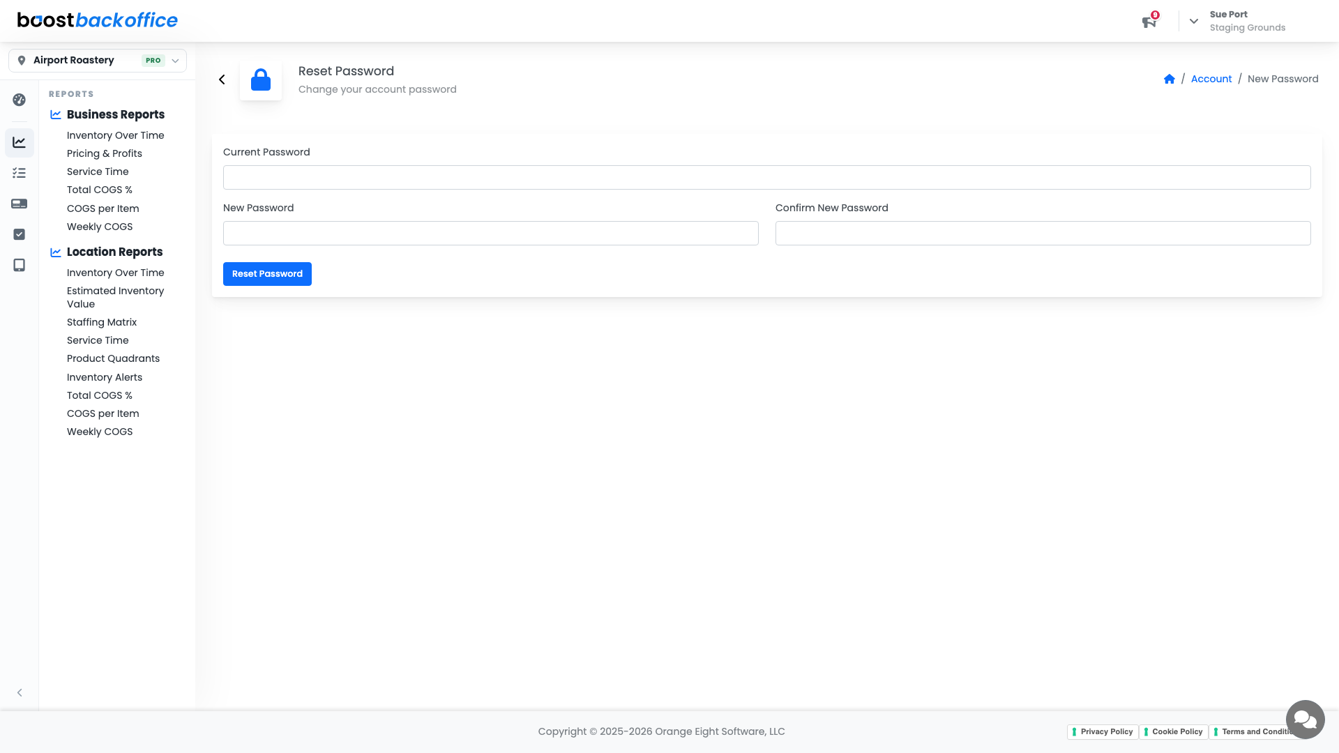 The Reset Password page