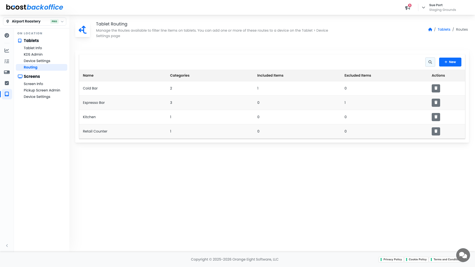 The Tablet Routing list