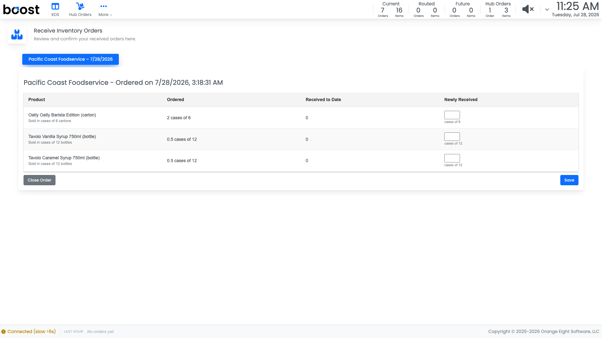 Receiving an inventory order on the tablet